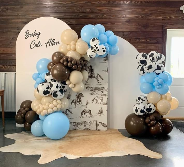 Cow Print Balloons, 12Inch Light Blue Brown Sand White and Cow Balloons for Boys Baby Shower Farm Western Cowboy Rodeo Birthday Party Decorations