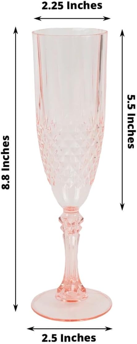 Efavormart 6-Pack Champagne Glasses, 8oz Shatterproof Plastic Crystal Cut Toast Flutes, Transparent Blush for Party Celebration Wedding