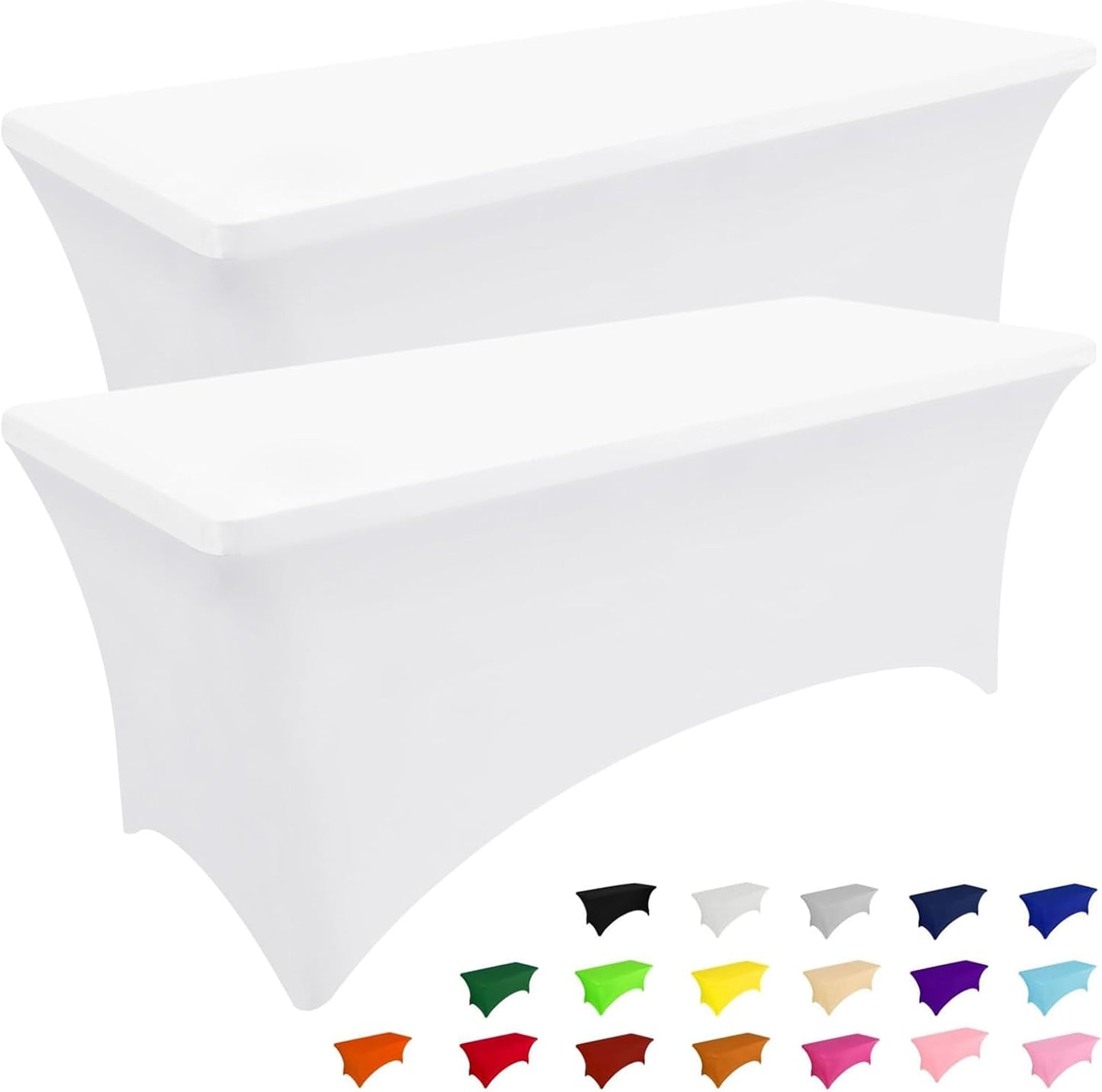Smiry 2 Pack Spandex Table Cloth 8FT, Elastic Fitted Stretch Tablecloths, Washable and Wrinkle Free Rectangular Patio Table Cover for Outdoor, Wedding, Banquet & Parties (White, 96Lx30Wx30H Inch)