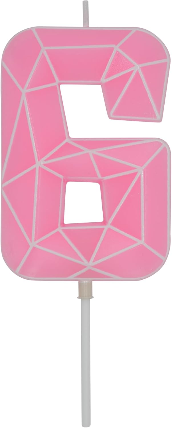 DERVENTA Birthday Candle Big Number 3D Macaron Pink 3.7 inch Party Celebration Anniversary Decoration Cake Topper 1 Piece (Number 6 Macaron Pink)