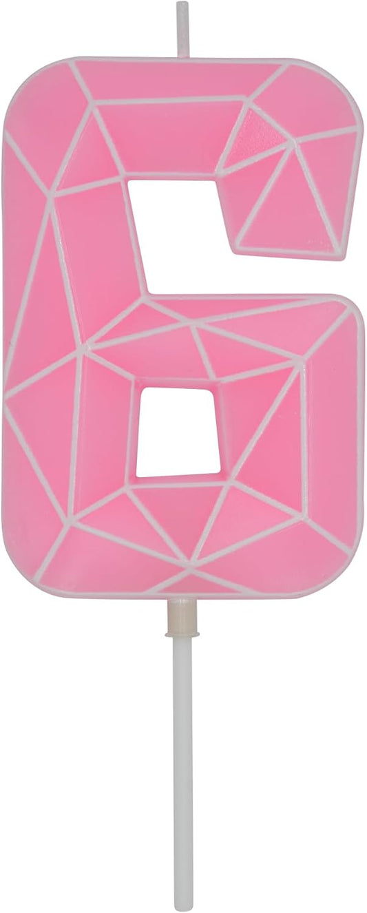 DERVENTA Birthday Candle Big Number 3D Macaron Pink 3.7 inch Party Celebration Anniversary Decoration Cake Topper 1 Piece (Number 6 Macaron Pink)