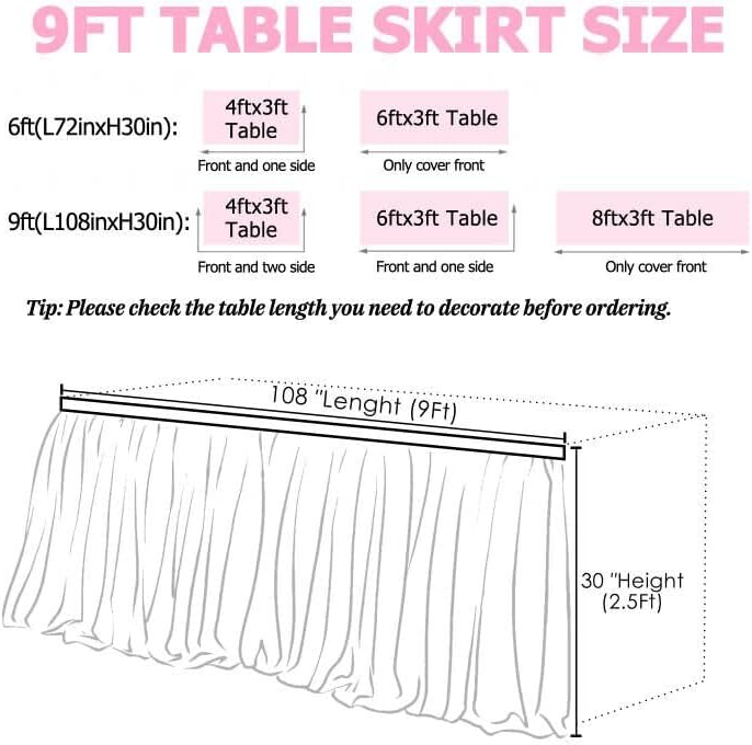 9FT Pink Tulle Table Skirts for Rectangle or Round Tables Tulle Tablecloth Princess Birthday Party TableSkirt 108X30.3'' 2 Layer Tutu Table Cloth for Girl Baby Shower Wedding Party Decorations