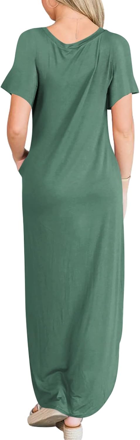 ANRABESS Womens Summer Maxi Dress Short Sleeve Casual Loose Long T Shirt Dresses Split Vacation Beach Sundress Travel Outfits