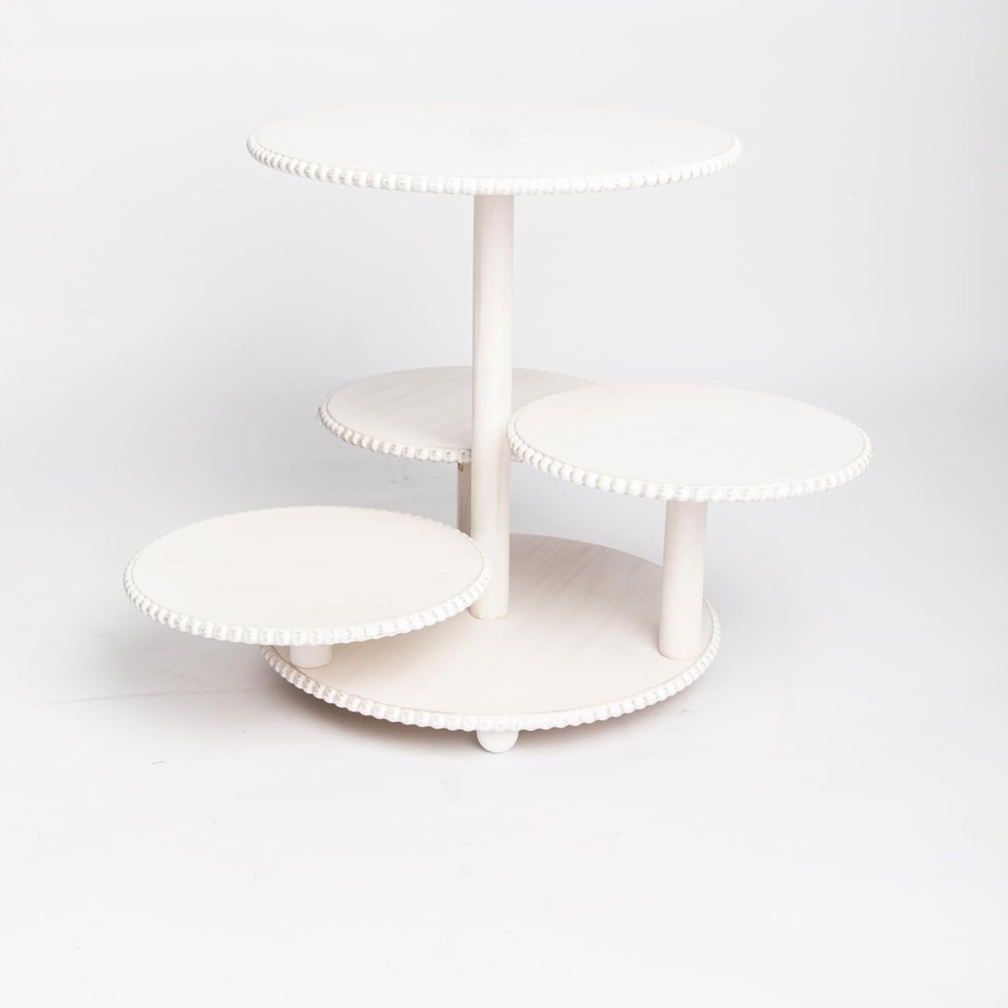 4 Tiered Beaded Cake and Cupcake Stand, Rustic Wooden Cupcake Tower Stands for 50 Cupcakes, White Cupcake Tier Stand Display for Birthday Wedding Baby Shower Tea Party Decor