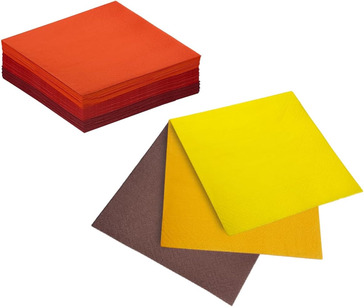 RedYellow Cocktail Napkins 6 colors 5 * 5inch disposable Beverage Napkin paper for Cocktail, Wedding, Dinner，Brithday Party Dessert Wine Paper Napkins（ 120 Count）