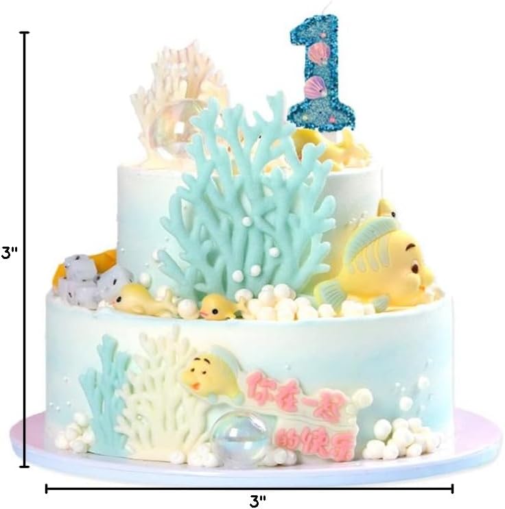 Blue Number Candle,Shell Sequins Number Candles for Birthday Cakes Mermaid Themed Party Supplies Number 6 Candle