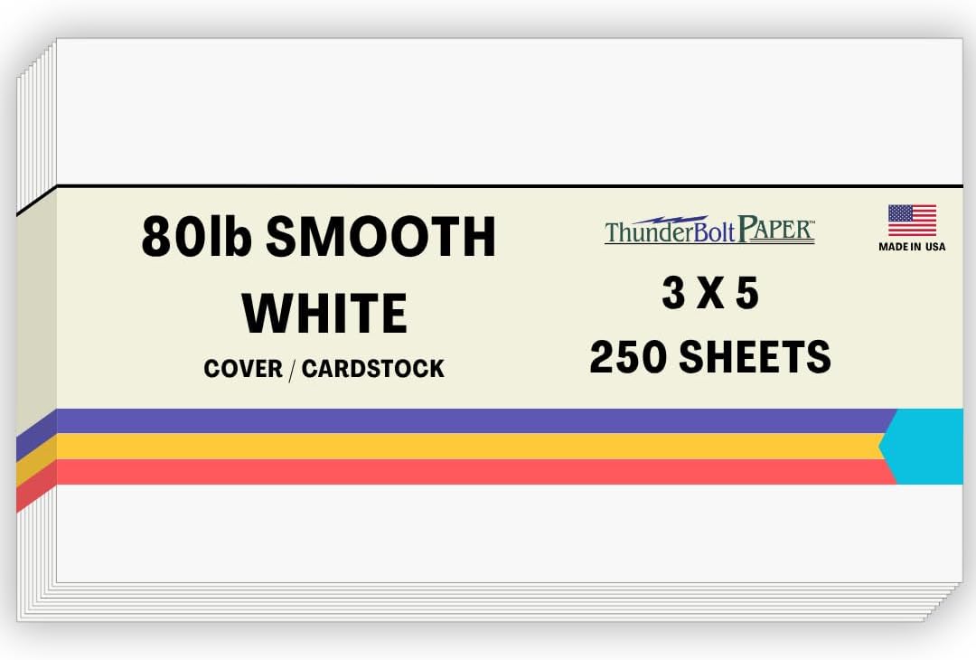 250 Bright White Smooth 80# Card Paper Sheets - 3" X 5" (3X5 Inches) Index|Recipe Card|Photo|Frame Size -80 lb/Pound Cover Weight - Quality Paper - Consistency in Print - Smooth Finish