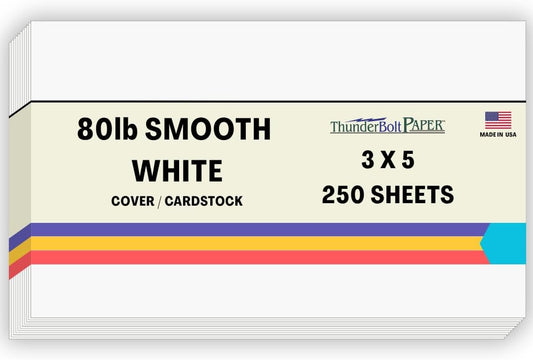 250 Bright White Smooth 80# Card Paper Sheets - 3" X 5" (3X5 Inches) Index|Recipe Card|Photo|Frame Size -80 lb/Pound Cover Weight - Quality Paper - Consistency in Print - Smooth Finish
