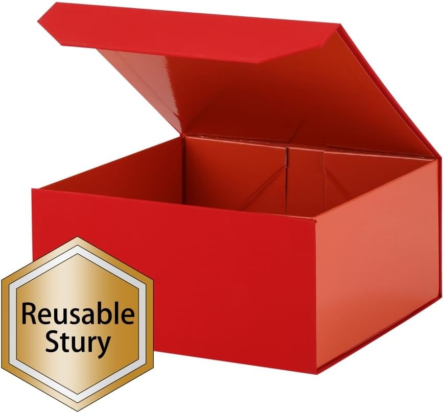 6 Pcs Red Gift Box Large 13x11x5.3 Inch Large Black Gift Box Large Magnetic Gift Box with Crinkle Paper Red Large Gift Box with Shredded Paper Luxury Gift Boxes with Lids for Presents
