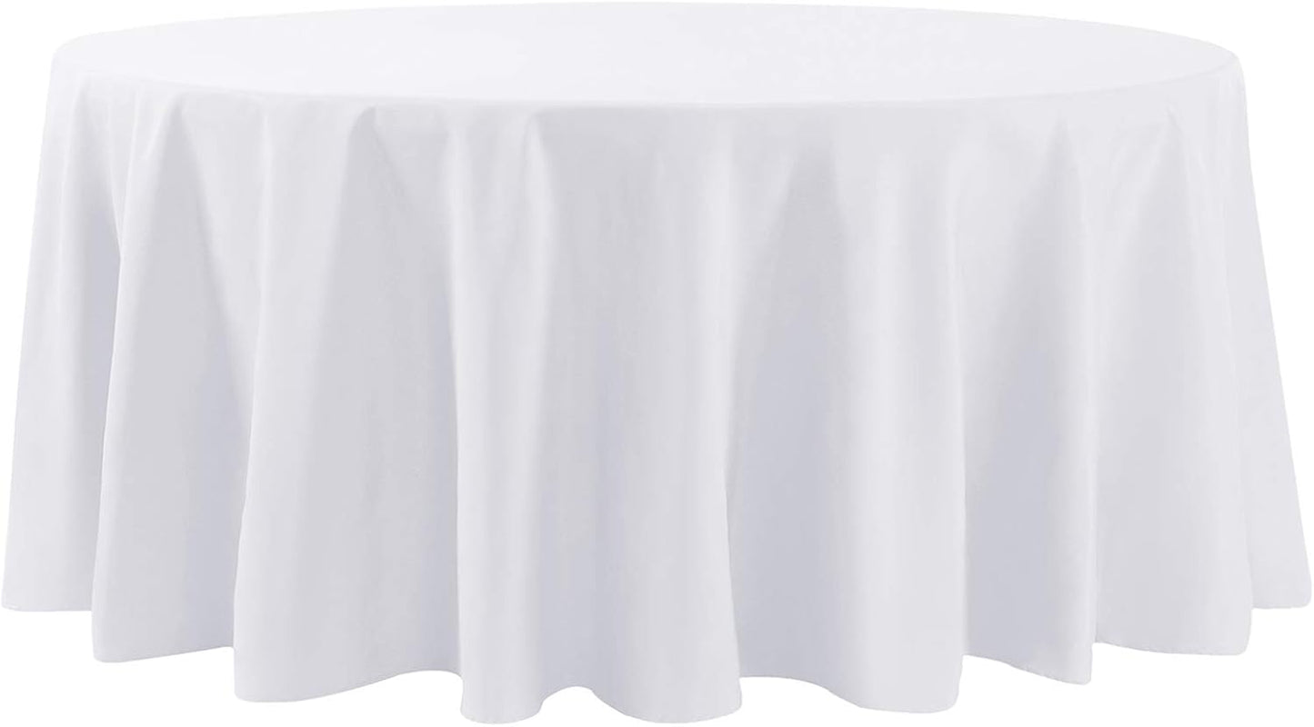 Cupuamon 132 inch Round Tablecloth Washable Polyester Table Cloth Decorative Table Cover for Wedding Party Dining Banquet（132 inch,White）