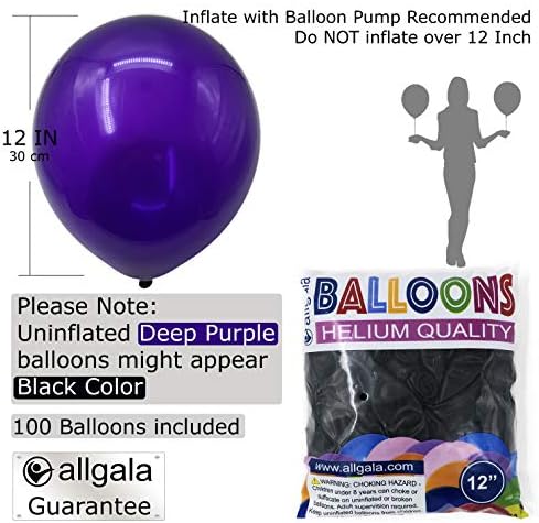 Allgala Deep Purple Balloons 100 Pack 12 Inch for Parties | Helium Grade Bulk Balloon Pack for Birthday Party Decorations, Baby Wedding and Bridal Showers, Christmas Party | Color Balloons for Events