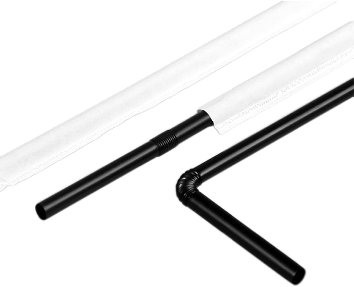 200-500PCS flexible plastic straws, black disposable curved party straws 8.26 inches long straw party decoration (500, transparent-B)