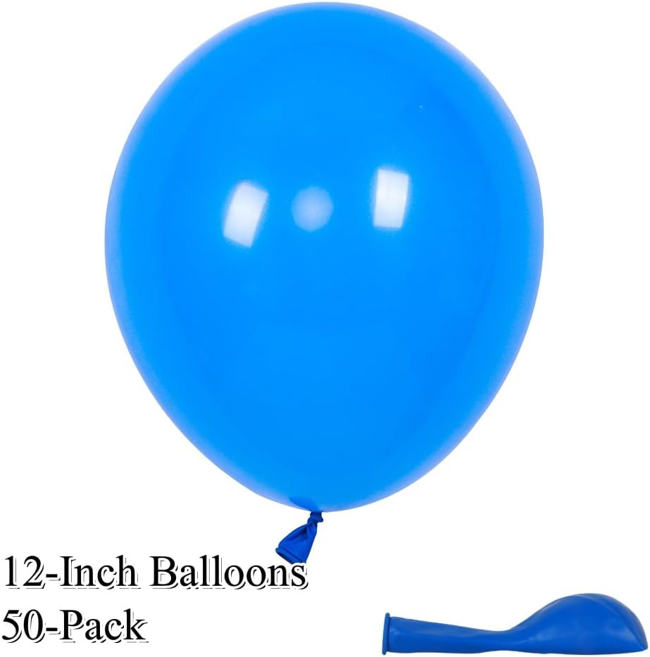 50 Pack 12 Inch White and Blue Latex Balloons (25 + 25), Baby Boy Shower Decorations, Graduation Party Supplies, Sports & Tailgate Balloon Arch Kit, Nautical Theme, Photo Backdrop