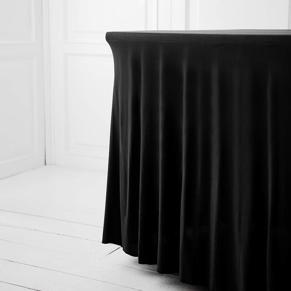 Your Magic Moment Black Tablecloth 4 PC Set 6 FT Rectangle Table Cover Set for 6 Foot Tables Black Spandex Table Skirts Party Anniversary Catering