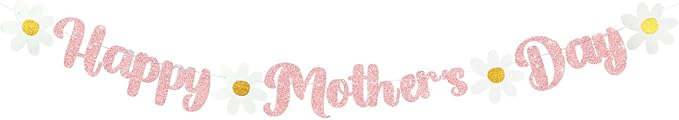 Happy Mother's Day Banner Set Decoration for Mother's Day Party Decorations Backdrop Garland for Mom Glitter Garland Photo Props (Rose Gold)