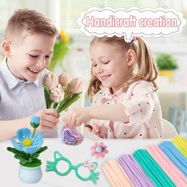 620 Pieces Pipe Cleaners Craft Set, 600 Pcs Pastel Chenille Stems with 20 Pcs Flower Stems, Craft Supplies Bulk for DIY Art and Craft Projects Creative Gift Wrapping Party Decorations(Macaron Series)