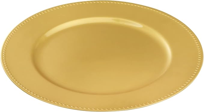 Okllen 12 Pack Plastic Gold Charger Plates, 13" Round Beaded Charger Plates for Wedding, Catering Event, Tabletop Decor