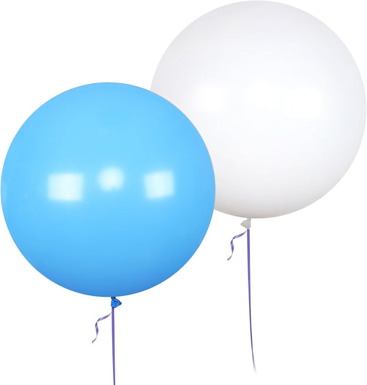 AZOWA 24 Inch White and Light Blue Balloons 16-Count Large Latex Round Balloons for Party Wedding Birthday Baby Shower Decoration (White and Light Blue, 16 Pcs)