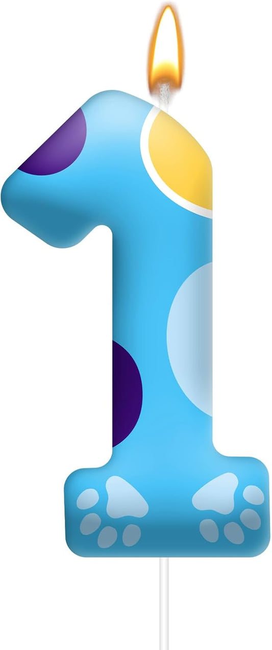 Blue Dog Paw Birthday Candles Cake Topper Numeral Birthday Candles for Boy Girl Dog Paw Decoration(Number 1)