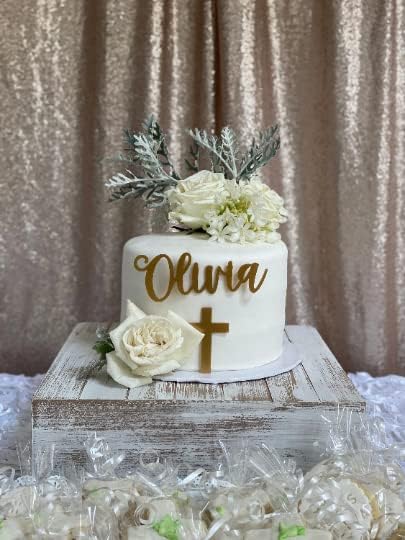 Baptism Cake Name Plate | Personalized Easter Cross Cake Toppers Confirmation Name Cake Topper First Communion Decorations Custom Cake Topper with Cross
