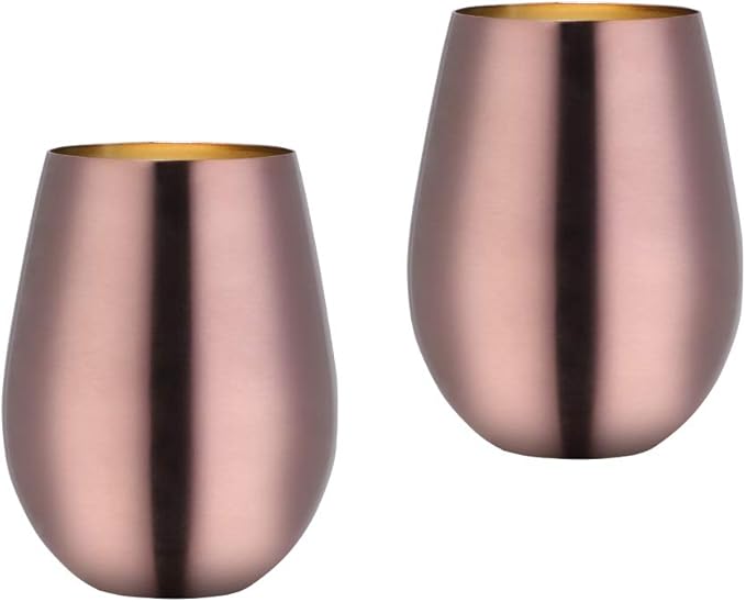 Buyer Star 304 Stainless Steel Wine Glasses Set of 2 - Large 17 oz Outdoor Stemless Wine Tumblers - 100% Unbreakable & Stemless Metal Drinking Cups for Home and Outdoors Dishwasher safe (RoseGold)