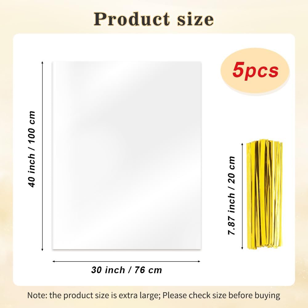 Cellophane Bags, 5 PCS Clear Gift Bags 30 x 40 Inch Large Cellophane Wrap for Gift Baskets, Cello Bag Clear Basket Bag Plastic Gifts Bag for Wedding Baby Shower Birthday Christmas Graduation Gift