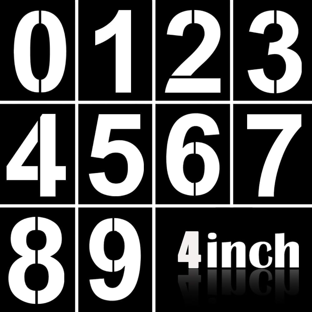 4 Inch Plastic Number Stencils Kit 0-9 – Reusable Address & Digital Number Painting Templates for Cake, Mailbox, Road, Parking Lot, Door, Truck Signs