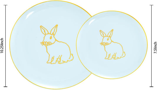 KIRE 60 Pieces Easter plates with Gold Bunny-Mint Green Plastic Plates include 30Pieces 10.25inch Dinner Bunny and 30Pieces 7.5inch Green Dessert/Salad Plates for Easter Day