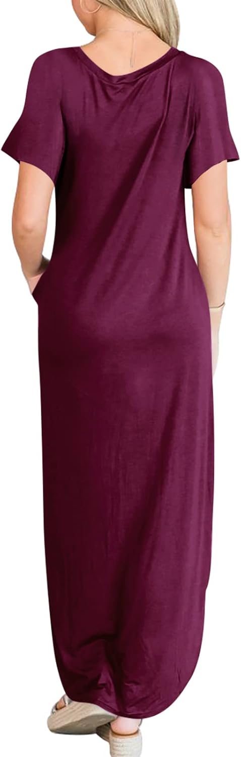 ANRABESS Womens Summer Maxi Dress Short Sleeve Casual Loose Long T Shirt Dresses Split Vacation Beach Sundress Travel Outfits