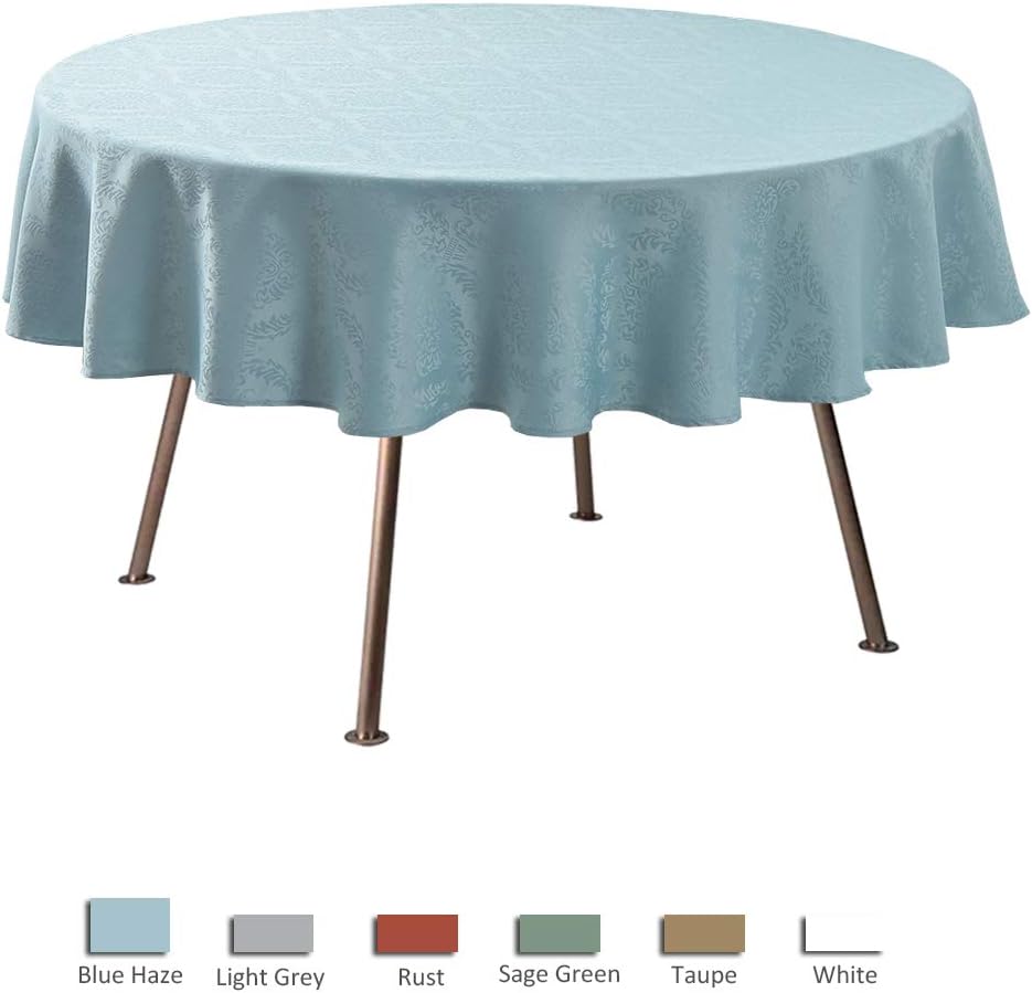 maxmill Jacquard Round Table Cloth Damask Design Waterproof Antiwrinkle Heavy Weight Soft Tablecloths for Circular Table Cover and Kitchen Dinning Tabletop Round 70 Inch Blue Haze