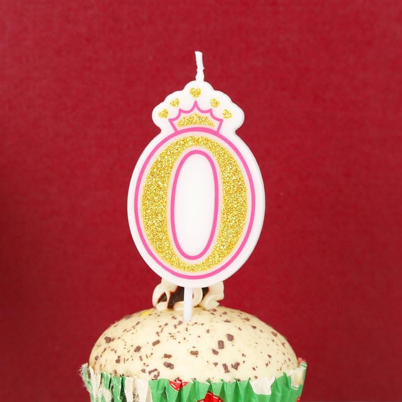 Birthday Number Candles, Number 0 Pink Giltter Candles for Cake, Candle Cake Topper with Sequins for Anniversary Celebrations Supplies (Number 0)