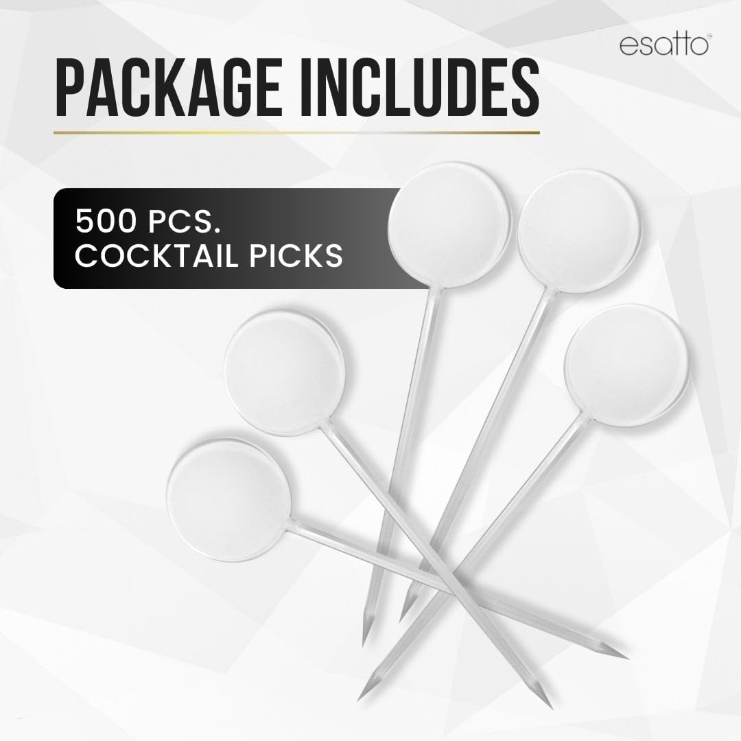 500 Pcs Cocktail Picks Disk Top Prism 7.62cm (3") - Sleek, Stylish Garnish for Cocktails, Perfect Plastic Toothpicks for Appetizers & Drinks, Versatile Fancy Skewers Food Pick for Charcuterie Parties