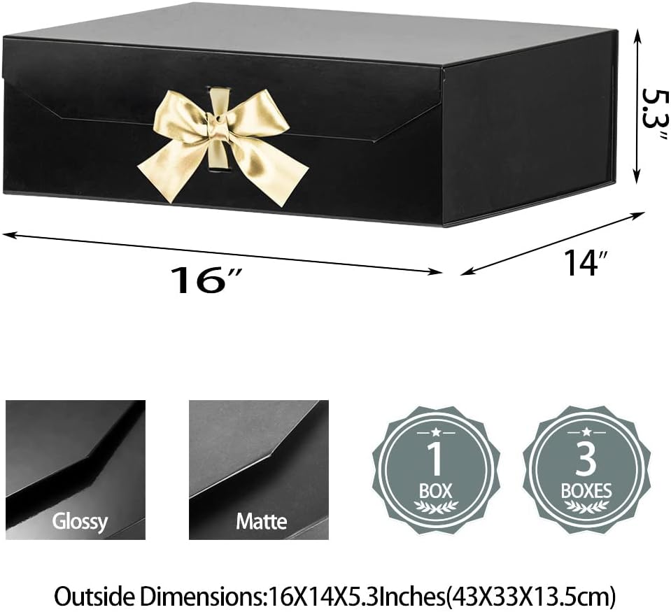 Groomsman Proposal Box - Extra Large Black Rectangle Collapsible Gift Box with Lid Magnetic Closure, 16x14x5.3 Inches