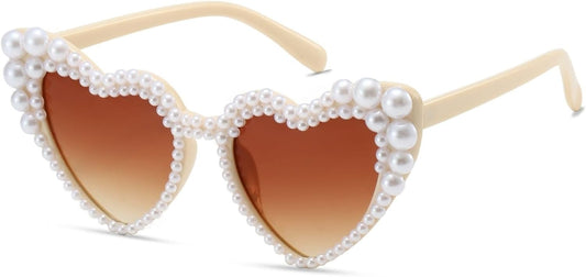 Xpectrum Pearl Bridal Heart Sunglasses, Wedding Bride Sunglasses, Bachelorette Party Glasses for Bride To Be