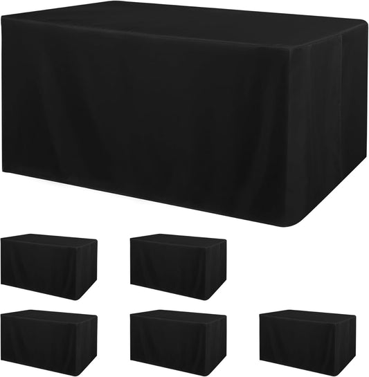 Obstal 6 Pack Table Clothes for 4 Foot Rectangle Tables - Water Resistant Washable Fabric Polyester Rectangle Table Cover Protector for Wedding, Banquet and Trade Shows, 48" L x 24" W, Black