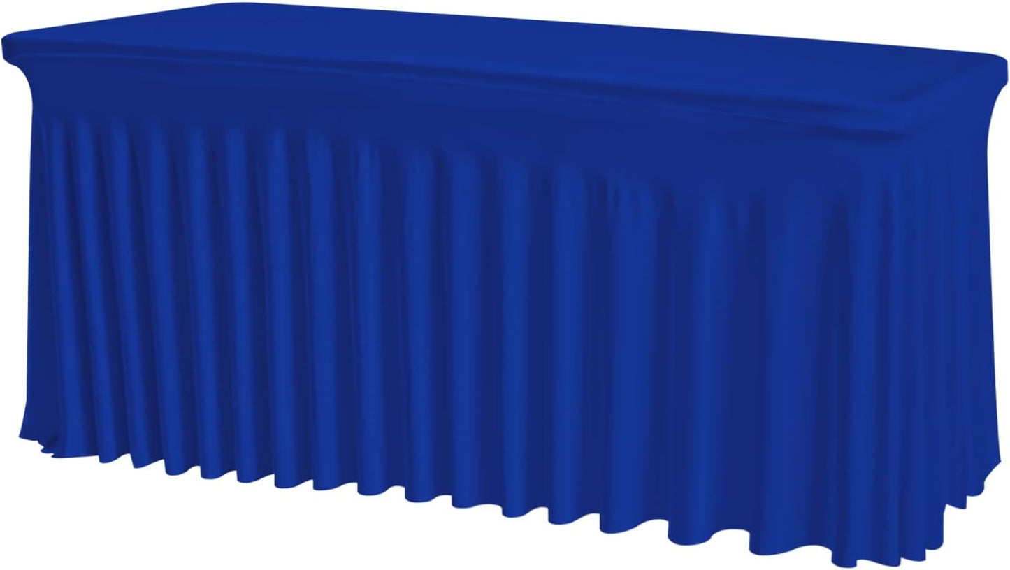 Royal Blue Spandex Tablecloth with Skirt for 6FT Tables – Wrinkle-Free, Stretch Fitted Elastic Cover – Rectangle Table Cloth for Weddings, Banquets, Parties, Buffets, and Restaurants