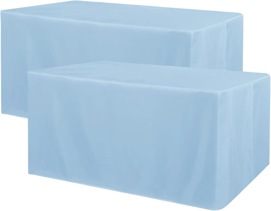 Obstal 2 Pack Table Clothes for 6 Foot Rectangle Tables - Water Resistant Washable Fabric Polyester Rectangle Table Cover Protector for Wedding, Banquet and Trade Shows, 72L x 30W Inches, Dusty Blue