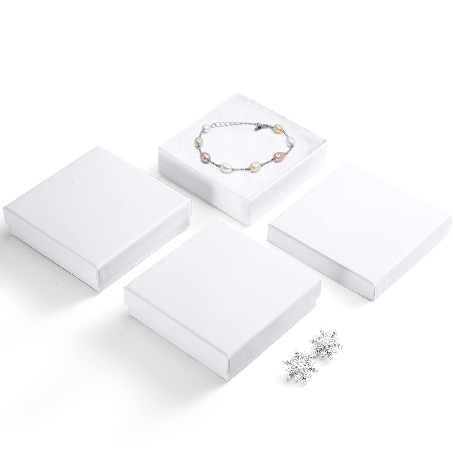 MESHA Cardboard Jewelry Gift Boxes for shipping, Glossy Small Gift boxes for Necklace Ring Bracelet Earring Cotton Filled Jewlery Box with Lids, White 3.5x3.5x1 Inch, 20 Pieces