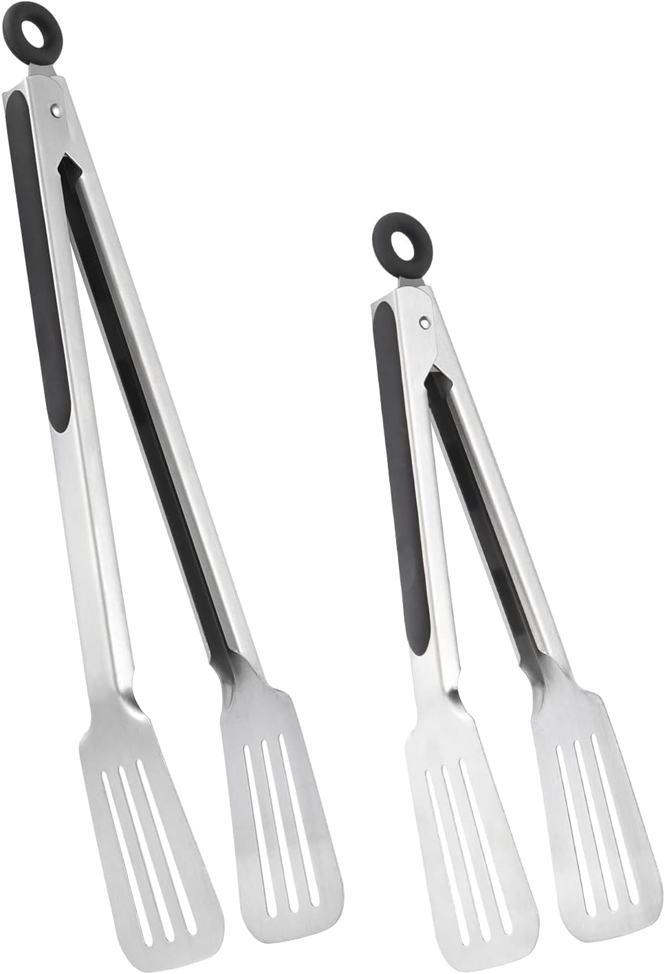 Metal Tongs for Cooking, Set of 2 Stainless Steel Spatula Tongs for Grilling, Cooking and Flipping, Strong Grip for Ribs, Steak and Fish, Comfortable Grip, Easy Pull Lock, 9 inch & 12 inch