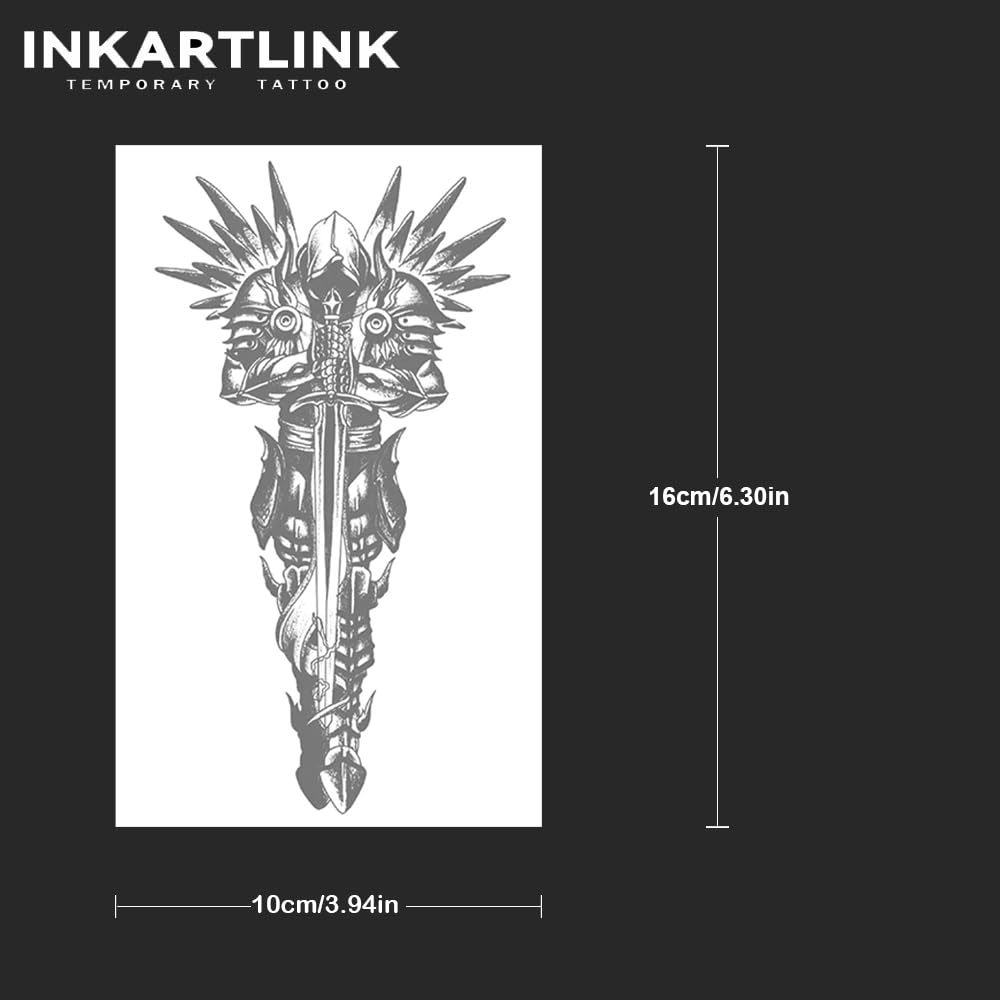 INKARTLINK 2 Sheets Extra Large Semi permanent Tattoos, Temporary Tattoos, Adult Art Designs, Waterproof, Realistic, No Adhesive, Non-Reflective, Lasts 1-2 Weeks,(Eternal Guardian)