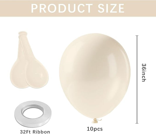 Extra Large White Sand Balloons 36 Inch - 10Pcs Jumbo Cream Round Latex Balloon for Anniversary, Birthday, Christmas, Wedding, Bridal Shower, Gender Reveal, Baby Shower Party Decorations
