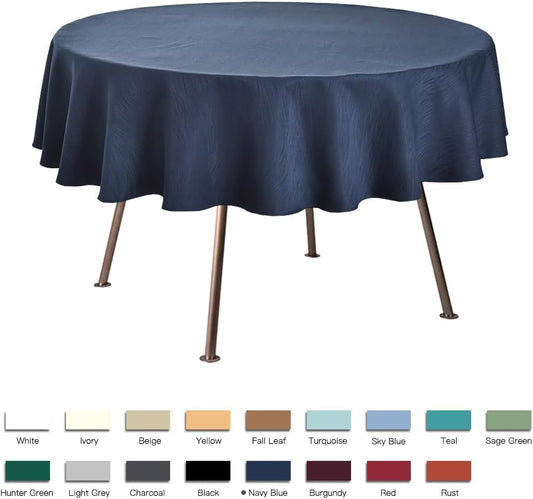 maxmill Round Jacquard Tablecloths Swirl Pattern Spillproof Wrinkle Free Heavy Weight Soft Table Cloth for Circular Table Cover of Buffet Banquet Parties Holiday Dinner Round 90 Inch Navy Blue