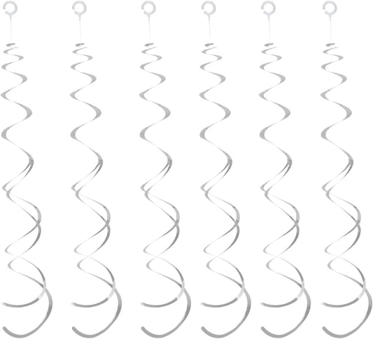 30 Pieces Silver Party Swirl Decorations Foil Swirl Hanging Decoration Plastic Streamer for Ceiling, Whirls Decorations for Birthday Wedding Anniversary Party Decorations