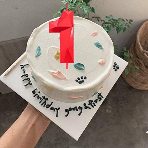 2.75in Tall 3D Diamond Shape Bright Red 1 Candles, Red Color Happy Birthday Cake Toppers Decorating and Celebrating for Adults/Kids Party/Family Baking (Bright Red Diamond Shaped 2.75in Number 1)