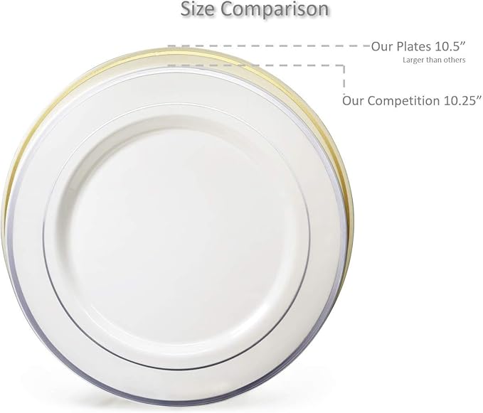 " OCCASIONS " 240 Plates Pack,(120 Guests) Heavyweight Premium Disposable Plastic Plates Set -120 x 10.5'' Dinner + 120 x 7.5'' Salad/Dessert (Odyssey in White/Blue and Gold Rim)