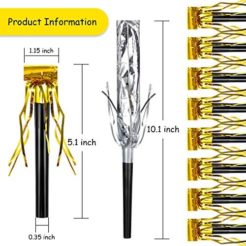 Sumind 36 Pieces Party Blower Noisemakers Party Squawkers Blowouts Whistles Fringed Noise Maker in Gold and Silver Musical Blowouts for Birthday Supplies