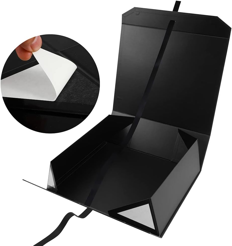 Extra Large Gift Box Black with Ribbon 19x16x6 Inches, Gift Box with Lid Magnetic Closure, Groomsman Proposal Box, Rectangle Collapsible Gift Boxes for Wedding Gown (Matte Black)
