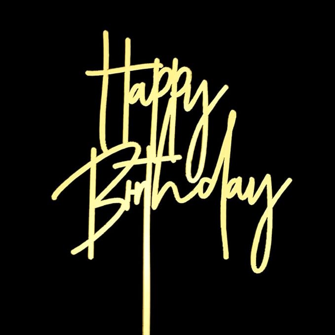 Happy Birthday Cake Topper, Acrylic Birthday Party Decorations Celebrations, Mirror Gold