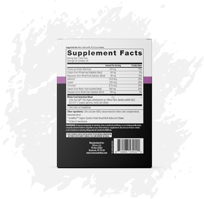 Electrolyte Powder, Very Berry Flavor, Hydration Packets with Celtic Sea Salt, Magnesium, Calcium, Choline, Potassium, Probiotics and Trace Minerals, Gluten Free Drink Mix, Non GMO, 30 Count