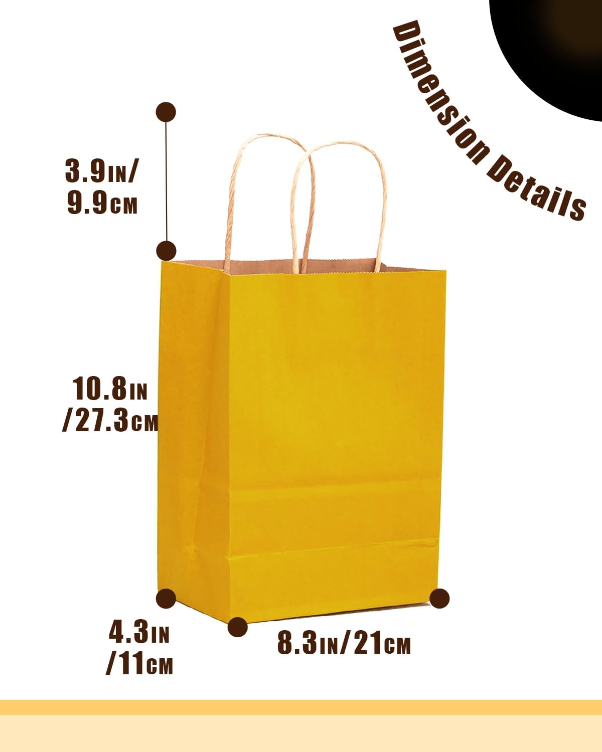 qiqee 100PCS Gift Bag with Handles Bulk Bright Yellow Paper Bags Multiple Uses (11"x5"x8" Medium Size)